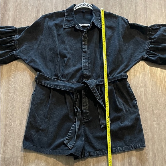 Women’s Black Ballon Sleeve Denim Romper with Belt Extra Large Causal Cotton - Picture 12 of 16